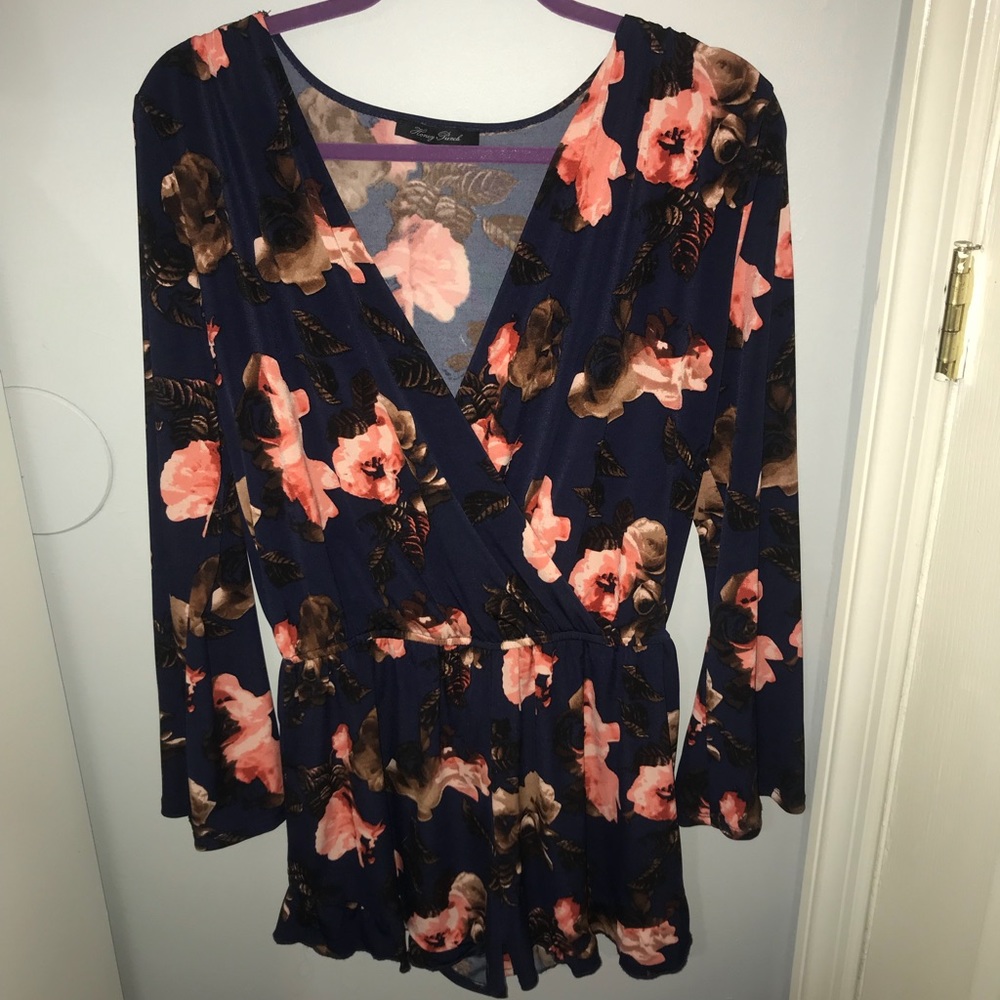 Blue Floral Long Sleeve Romper
